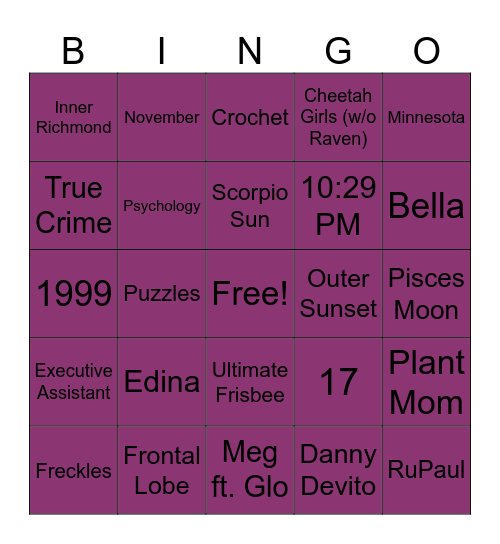 Full Frontal (Lobe) Bingo Card