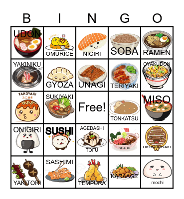 JAPANESE FOOD BINGO Card