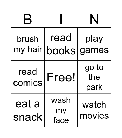 Let's play bingo! Bingo Card