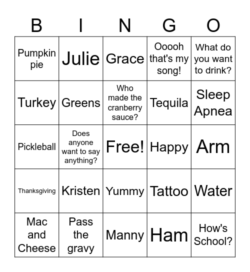 Bishop Bingo Card