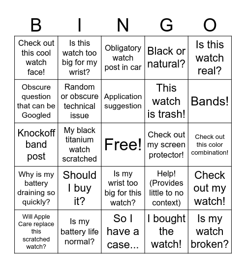 Apple Watch Ultra Reddit Bingo Card