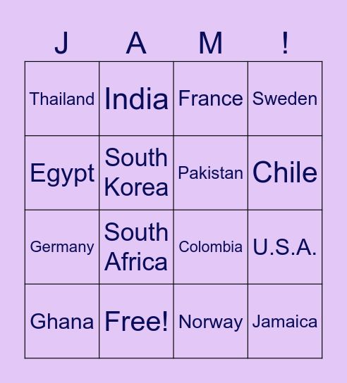 JamBoard! Bingo Card