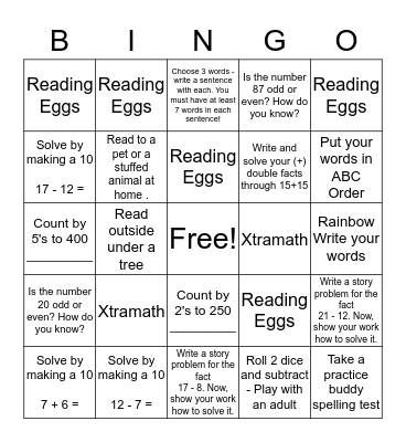 Bingo Homework Sheet               September __ - October __       PLEASE sign BINGO sheet and return any written work Bingo Card