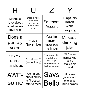 Huzyfa Bingo Card