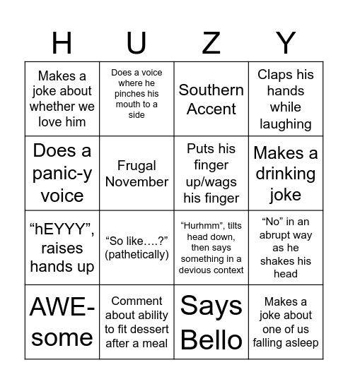 Huzyfa Bingo Card