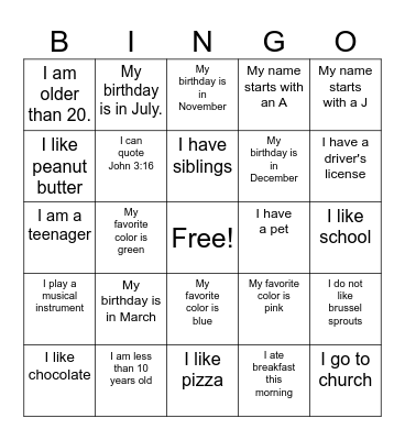 Birthday Bingo Card