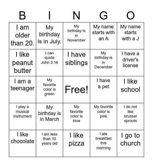 Birthday Bingo Card