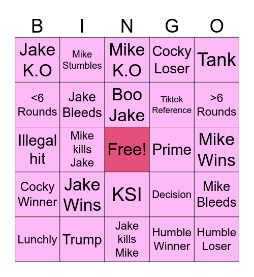 Jake Paul vs Mike Tyson Bingo Card