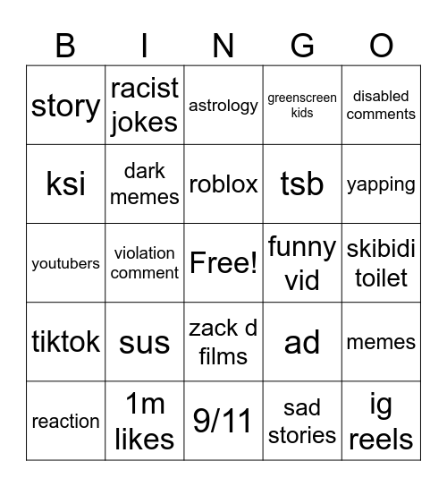 yt shorts Bingo Card