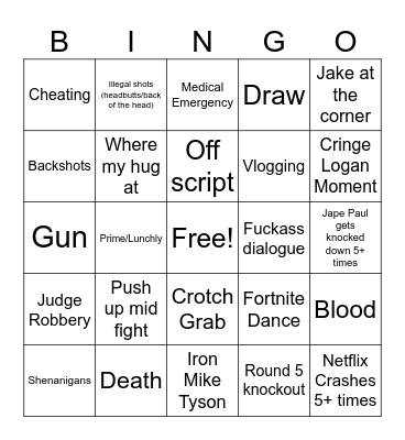 Paul v Tyson Bingo Card