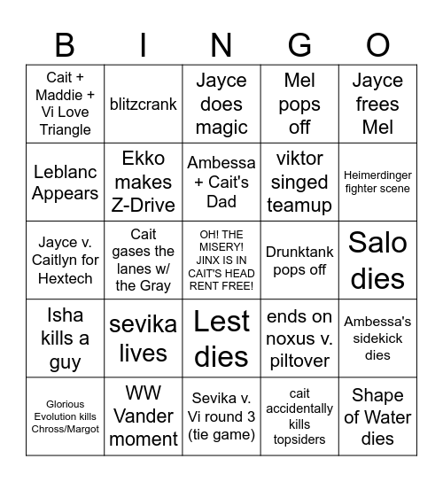 Arcane S2B2 Bingo Card