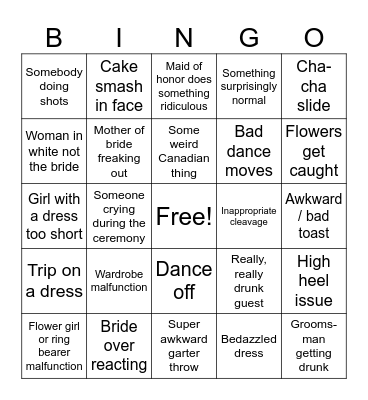 Jeter Wedding Bingo Card