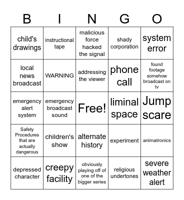 Analogue Horror Bingo Card