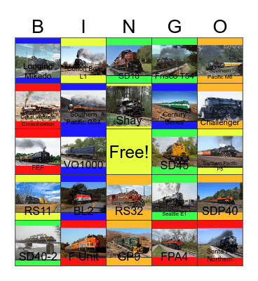 Oil Burning Steamies and Diesels Bingo Card