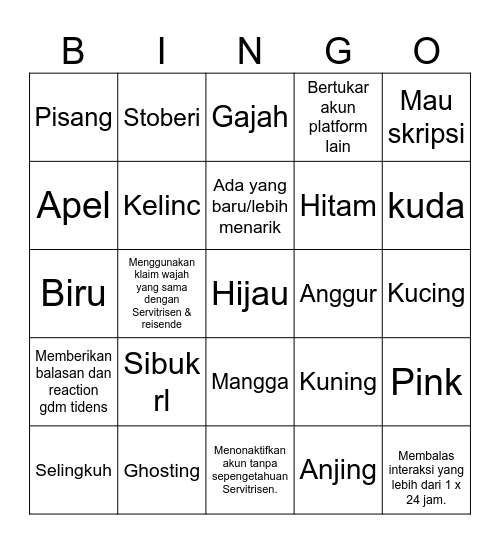 ghaffa Bingo Card