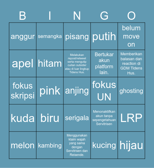 deano Bingo Card