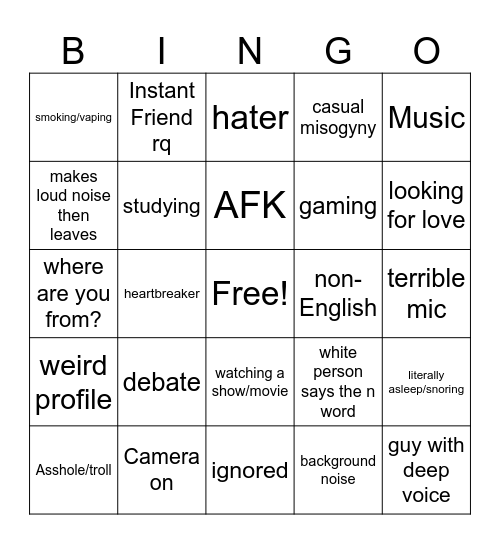 Discord VC bingo Card