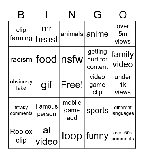 Untitled Bingo Card