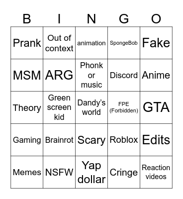 Untitled Bingo Card