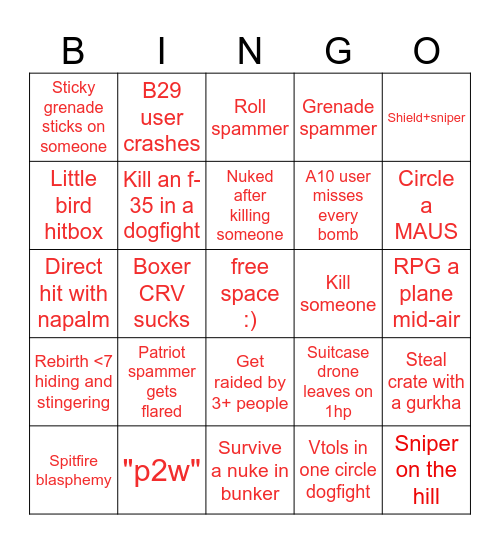 war tycoon bingo Card