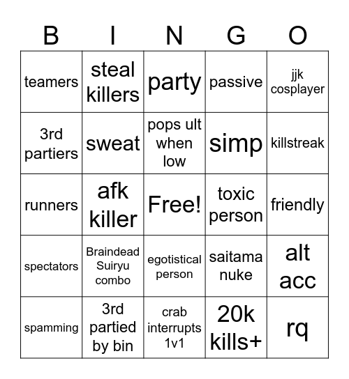 TSB BINGO Card