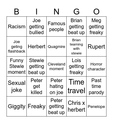 Family Guy Bingo Card