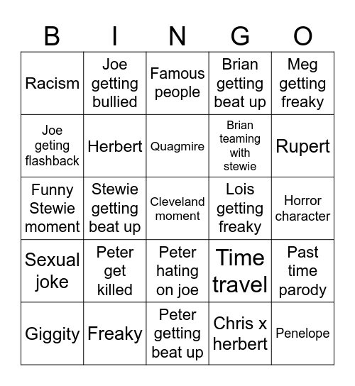 Family Guy Bingo Card