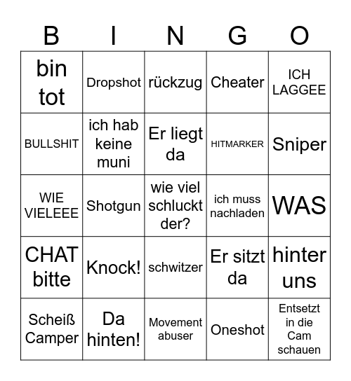 CoD Bingo Card