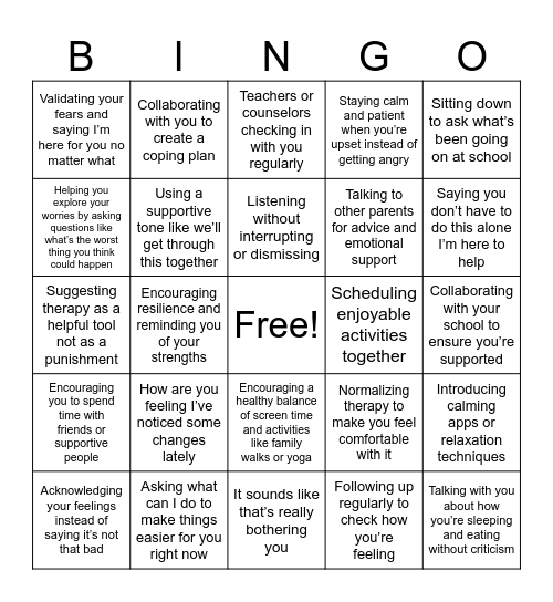 Supporting Mental Health - Opposite Day Bingo Card