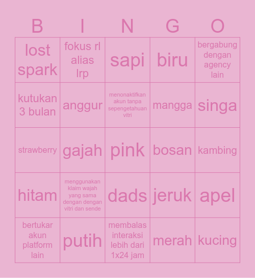 bingo punya jiya! Bingo Card