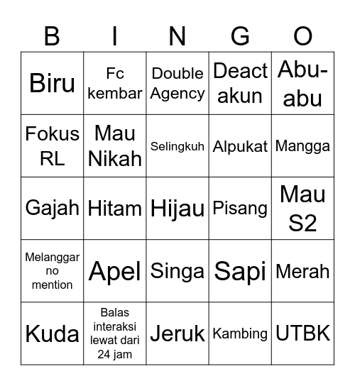 Bingo Arhan Bingo Card