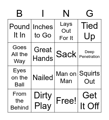 Football Innuendo Bingo Card