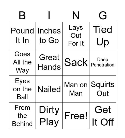 Football Innuendo Bingo Card