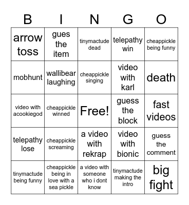 cheappickle bingo Card