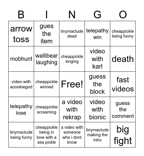 cheappickle bingo Card