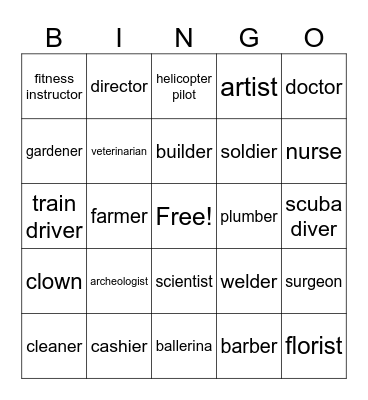 Occupations Bingo Card