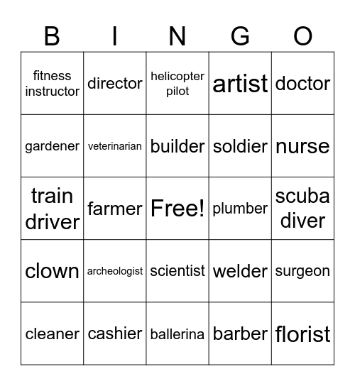 Occupations Bingo Card