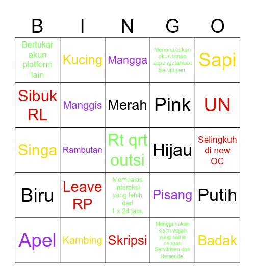 Bingo Berfola Bingo Card