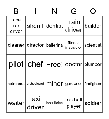 Occupations Bingo Card