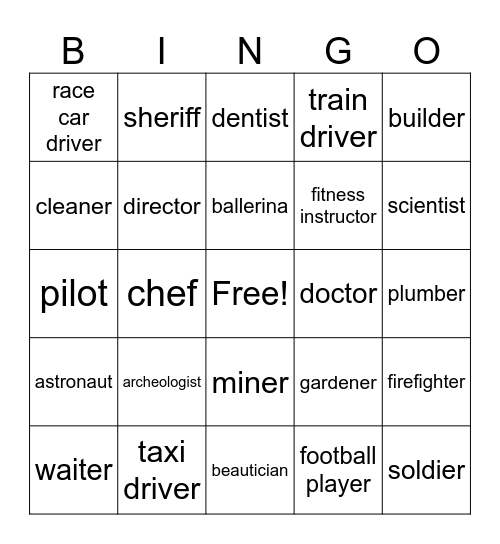 Occupations Bingo Card