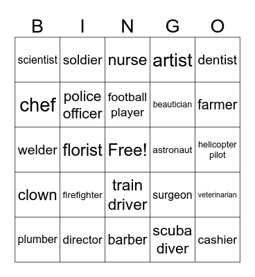 Occupations Bingo Card