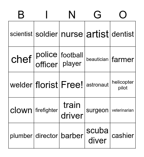 Occupations Bingo Card