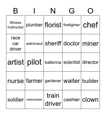 Occupations Bingo Card