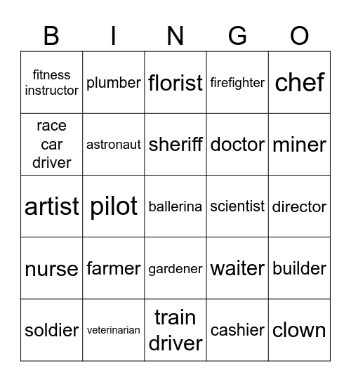 Occupations Bingo Card