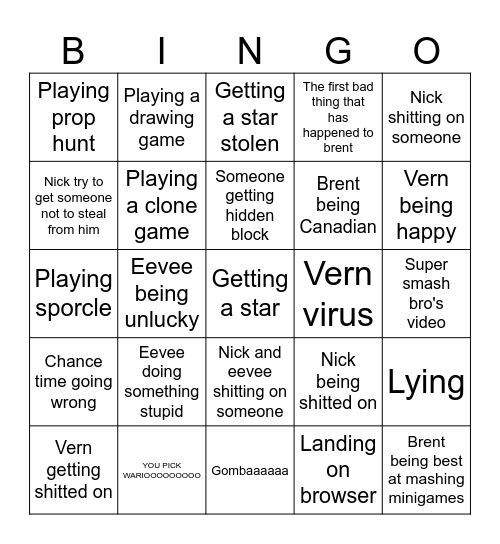 Party crashers bingo Card