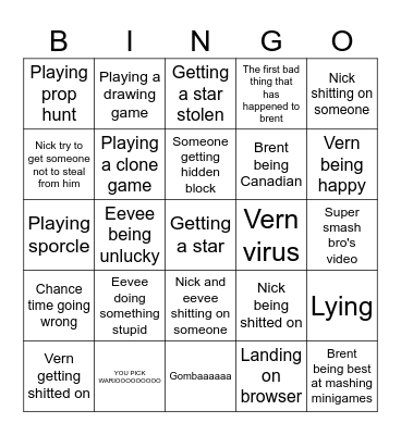 Party crashers bingo Card