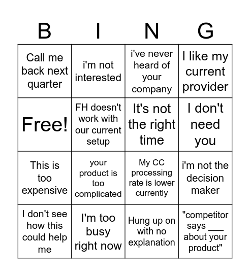 Pushback BINGO Card