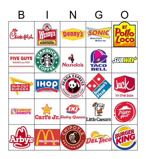 FAST FOOD Bingo Card