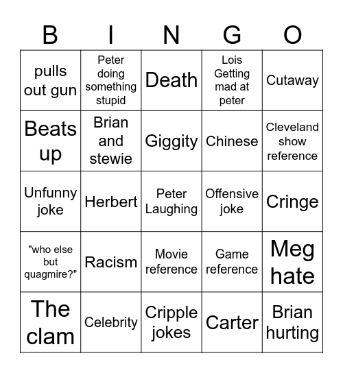 family guy Bingo Card