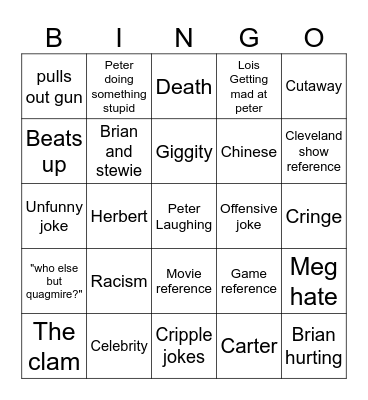family guy Bingo Card